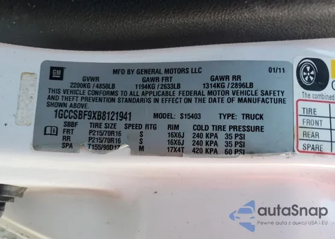 2011 Chevrolet Colorado z USA, uszkodzony, nr VIN 1GCCSBF9XB8121941